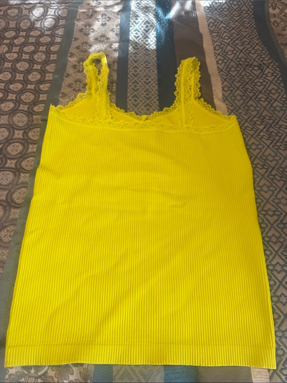 Women’s Lace-Trim Ribbed Tank Top - Yellow